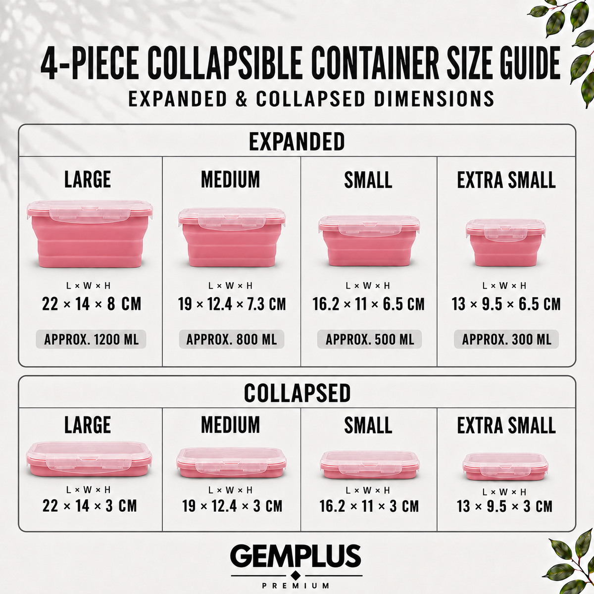 4-Piece Collapsible Silicone Food Containers, Pink