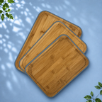 3 Bamboo Chopping Boards with Stand, Blue Trim