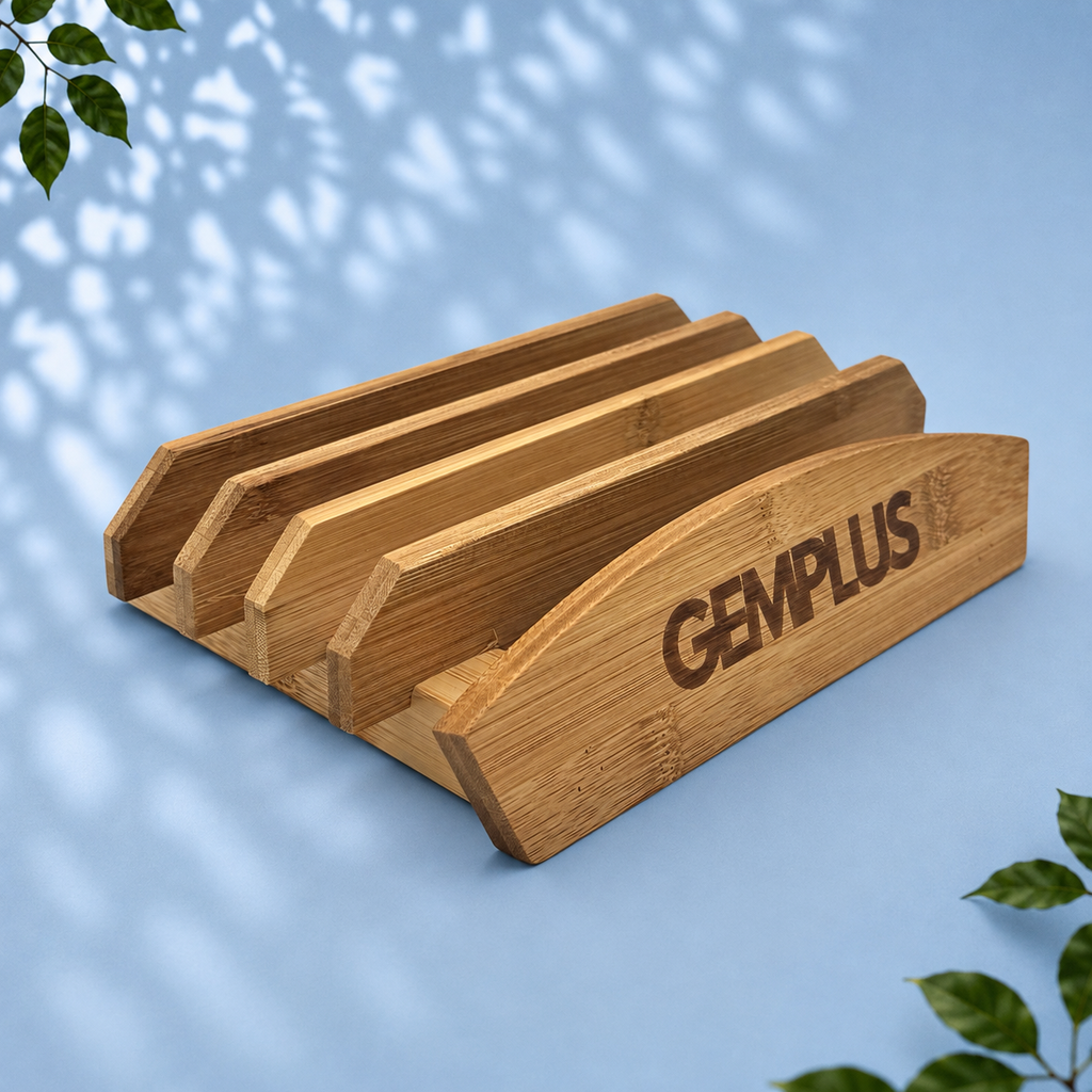 3 Bamboo Chopping Boards with Stand, Blue Trim