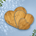 3 Heart Bamboo Chopping Boards with Stand, Blue