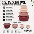 4-Piece Airtight Food Storage Bowls, Pink