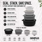 4-Piece Airtight Food Storage Bowls, Black