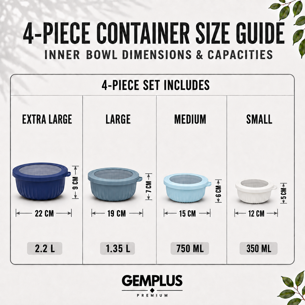 4-Piece Airtight Food Storage Bowls, Blue