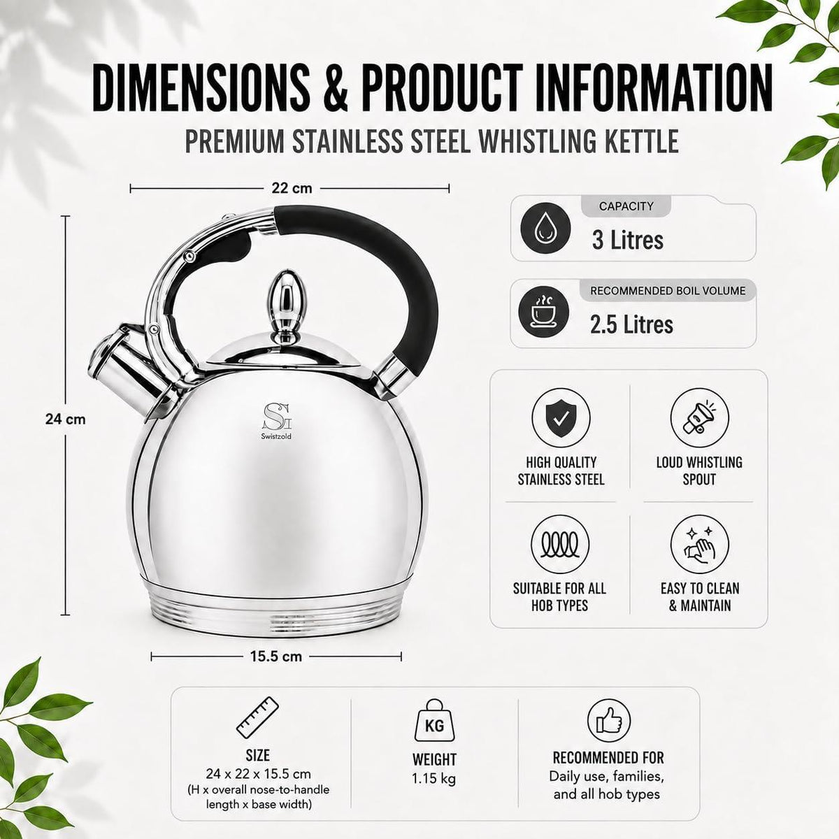 3L Stainless Steel Induction Whistling Kettle