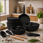 GEM+ | 17PCS Non-Stick Cookware Set Black – Induction & Gas Compatible Aluminium Pots & Pans