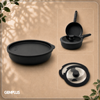 GEM+ | 17PCS Non-Stick Cookware Set Black – Induction & Gas Compatible Aluminium Pots & Pans