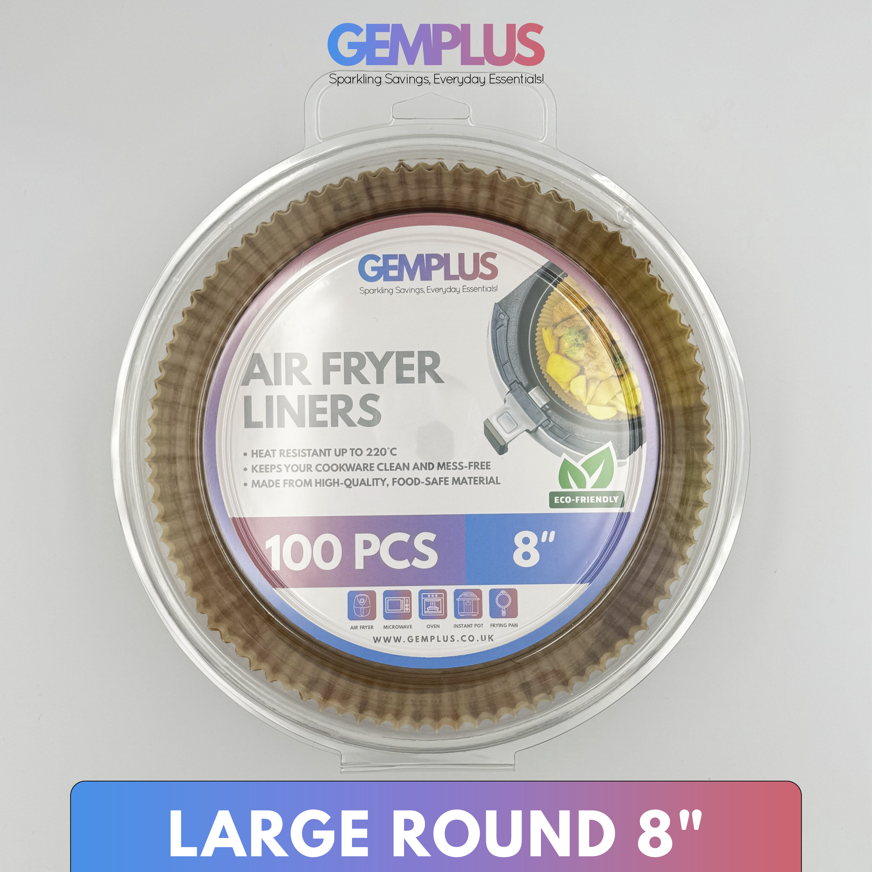 GEM+ | 100pcs Disposable Air Fryer Liners – Round & Square - 6" and 8" Sizes