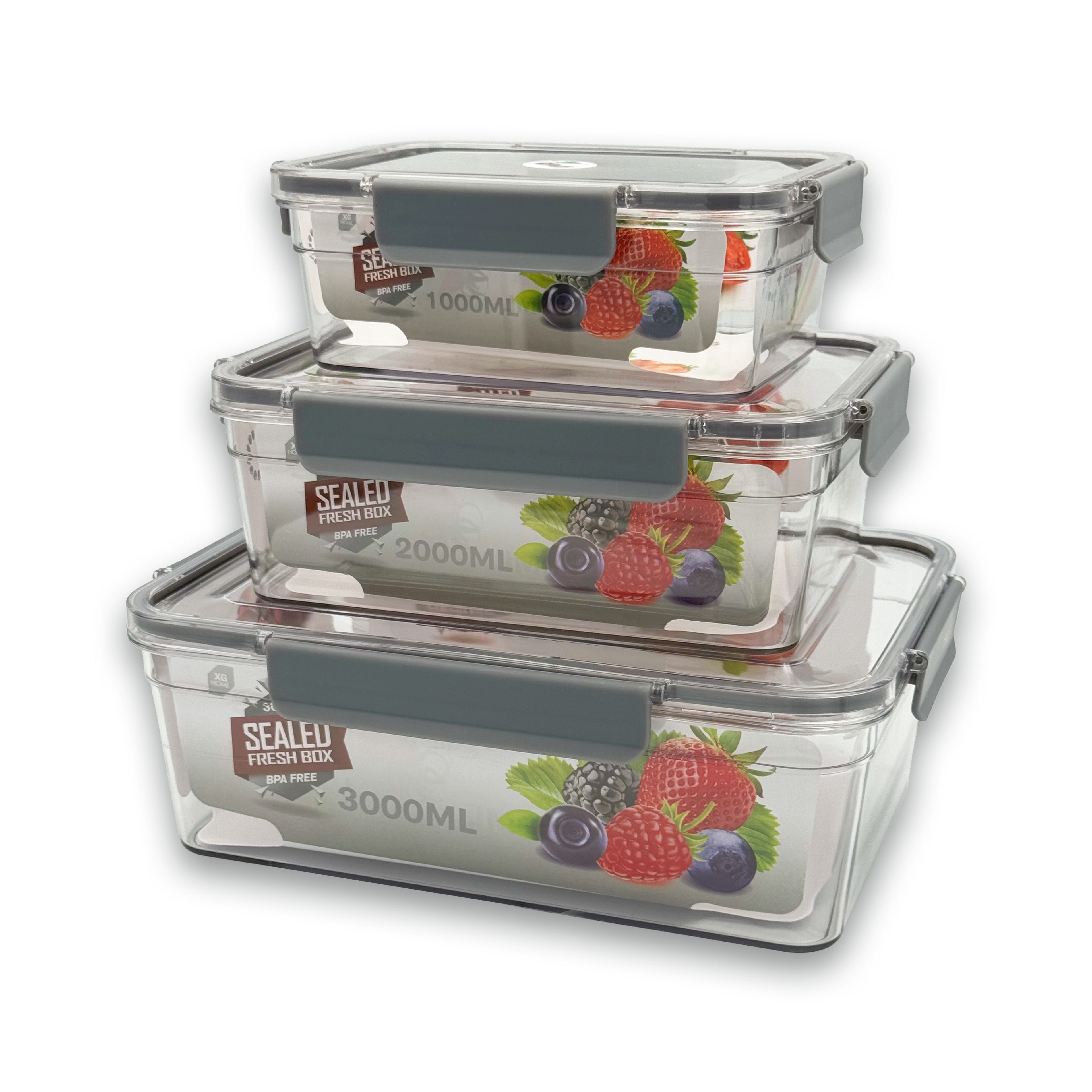 GEM+ | 3-Piece Rectangle Food Container Storage Set – BPA-Free Lock & Seal