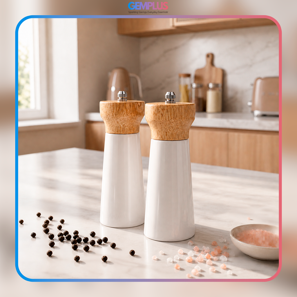 GEM+ | Bamboo Wood Salt and Pepper Grinder Set (2 Pieces)