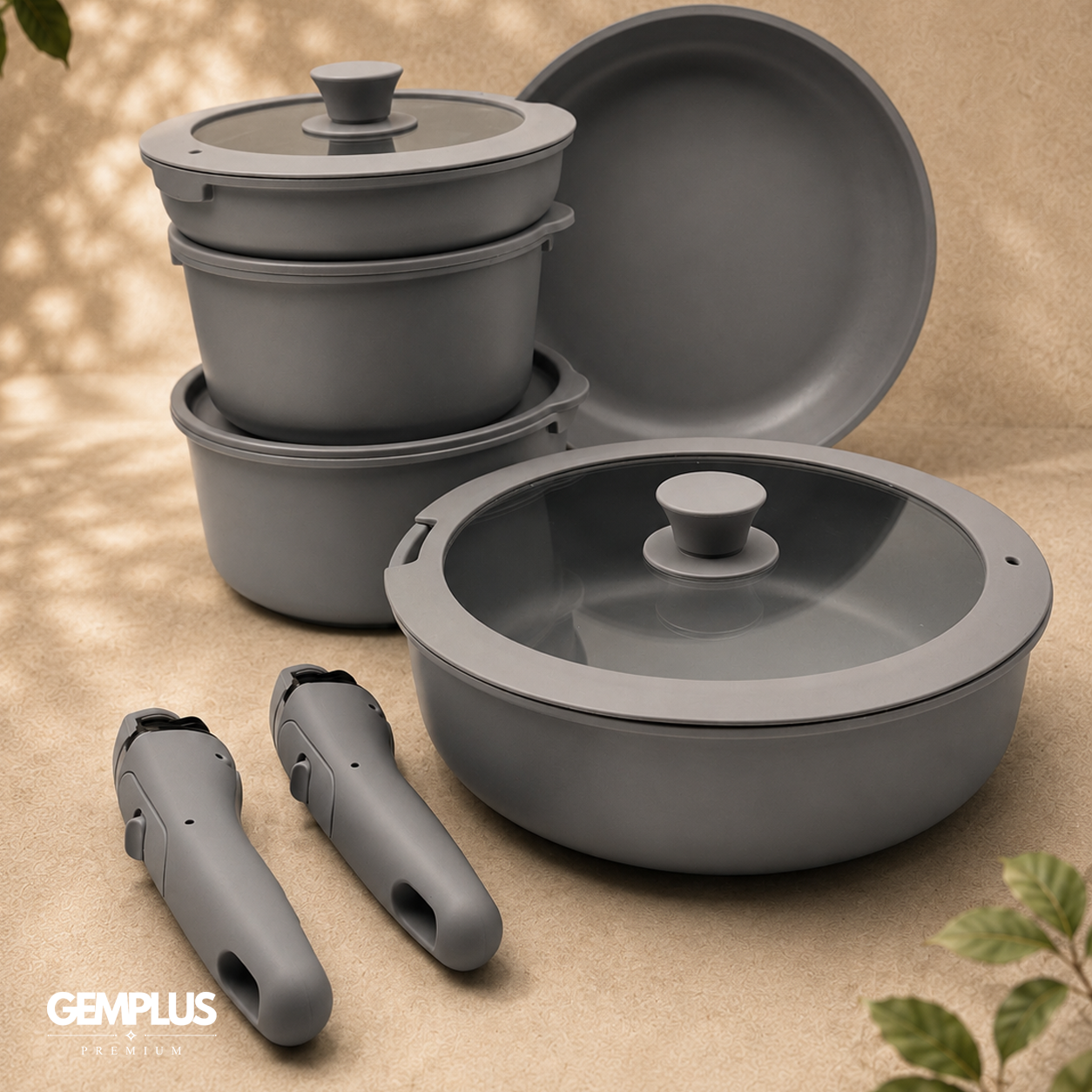 GEM+ | 17PCS Non-Stick Cookware Set Grey – Induction Ready Aluminium Pots & Pans