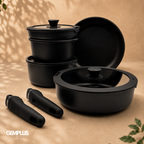 GEM+ | 17PCS Non-Stick Cookware Set Black – Induction & Gas Compatible Aluminium Pots & Pans
