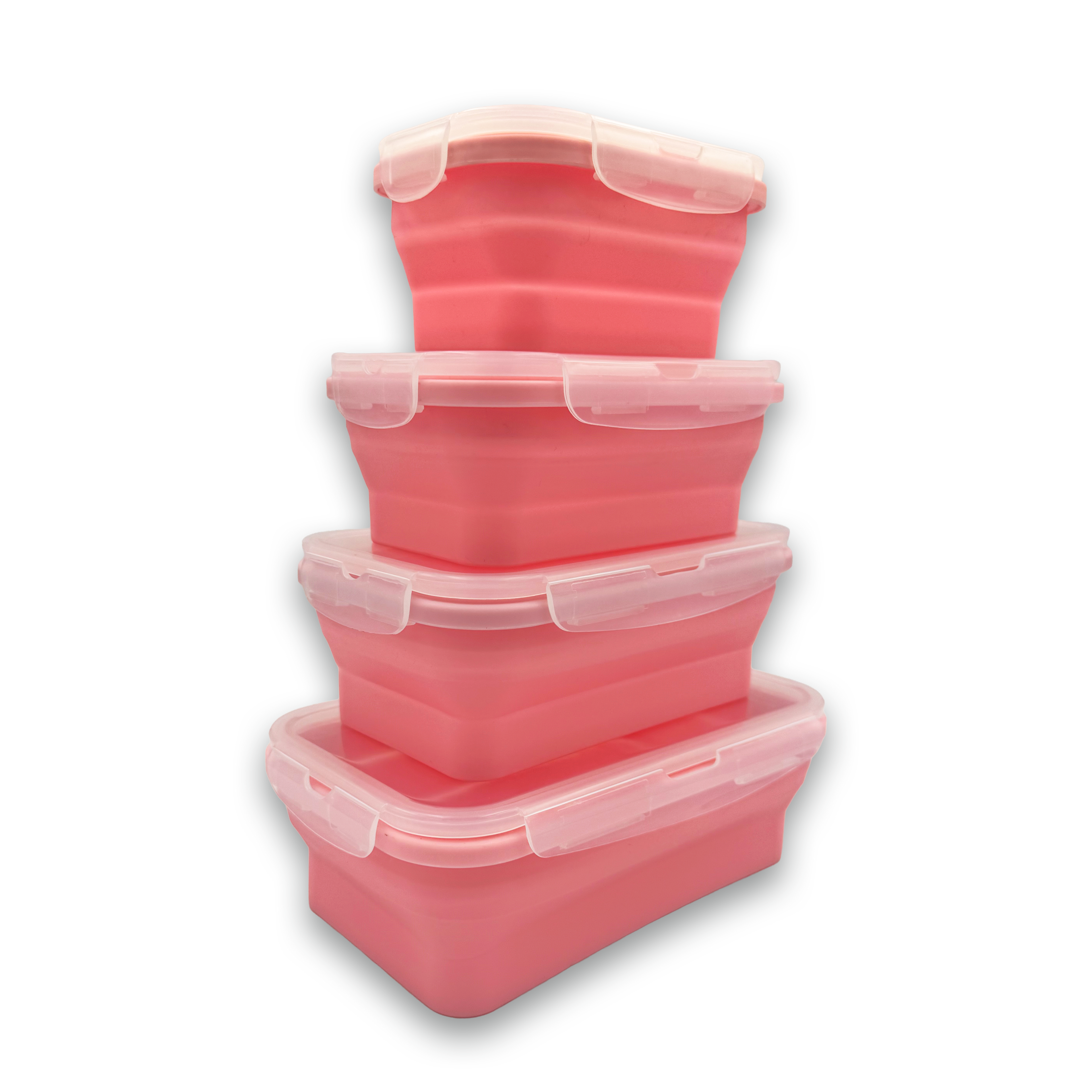 GEM+ | 4-Piece Collapsible Food Container Set – Space-Saving Leakproof BPA FREE - PINK