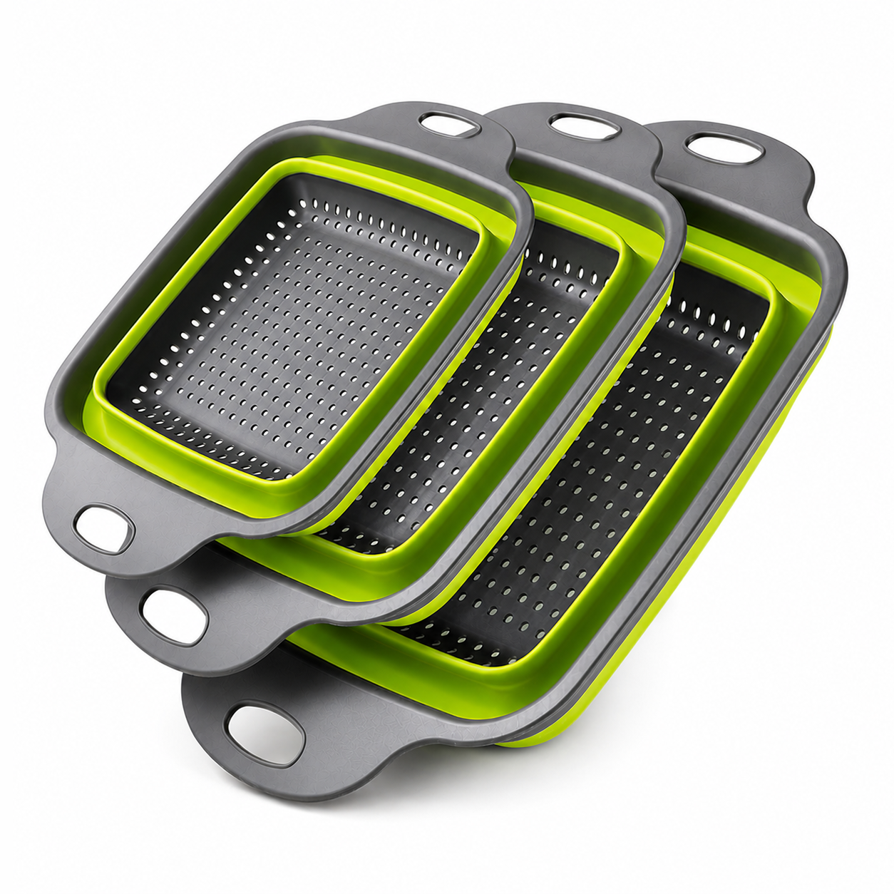 GEM+ | 3-Piece Square Collapsible Colander Set – Space-Saving BPA-Free