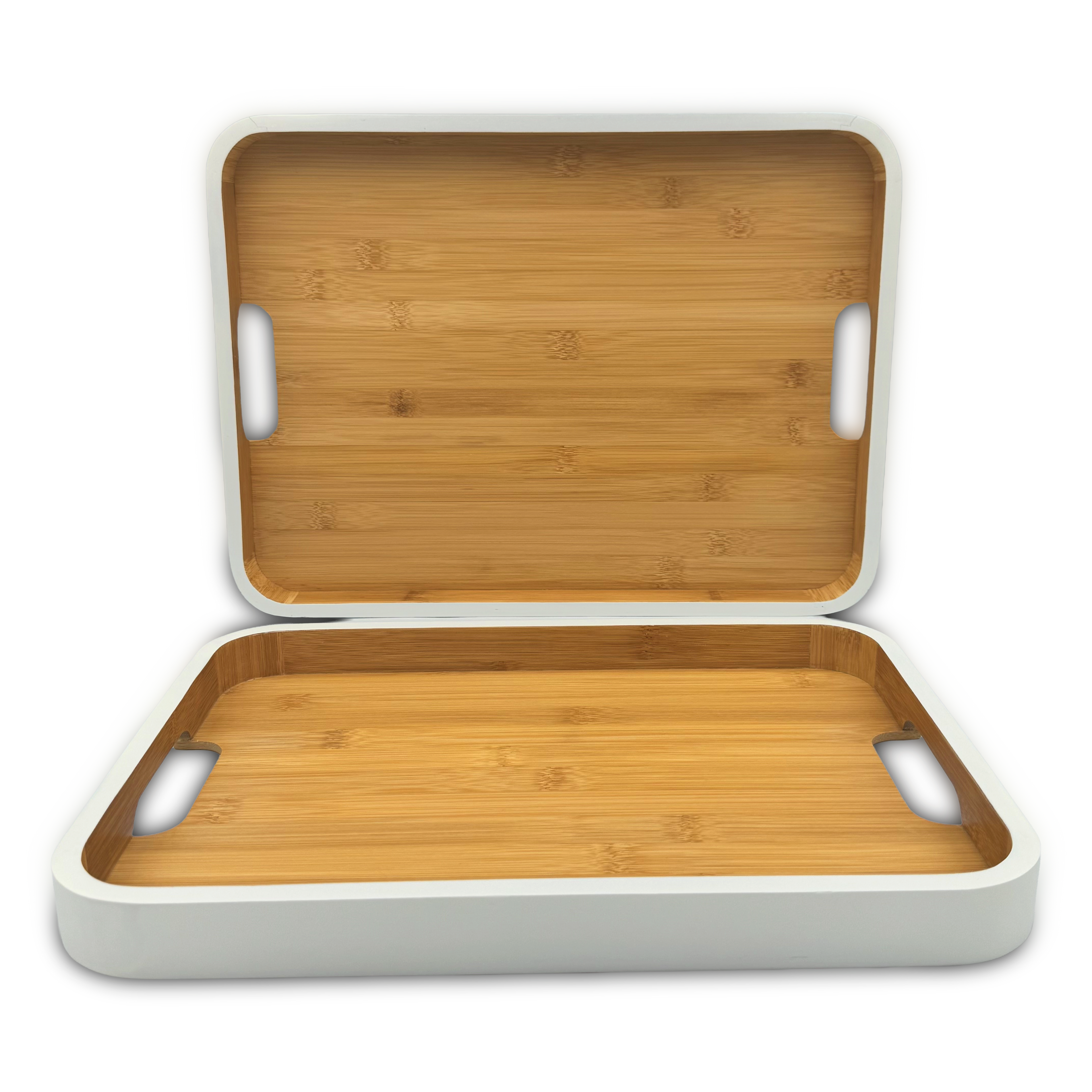 GEM+ | 2pcs Bamboo Serving Tray Set – White Trim | Nested Rectangular Trays | Eco-Friendly Kitchen
