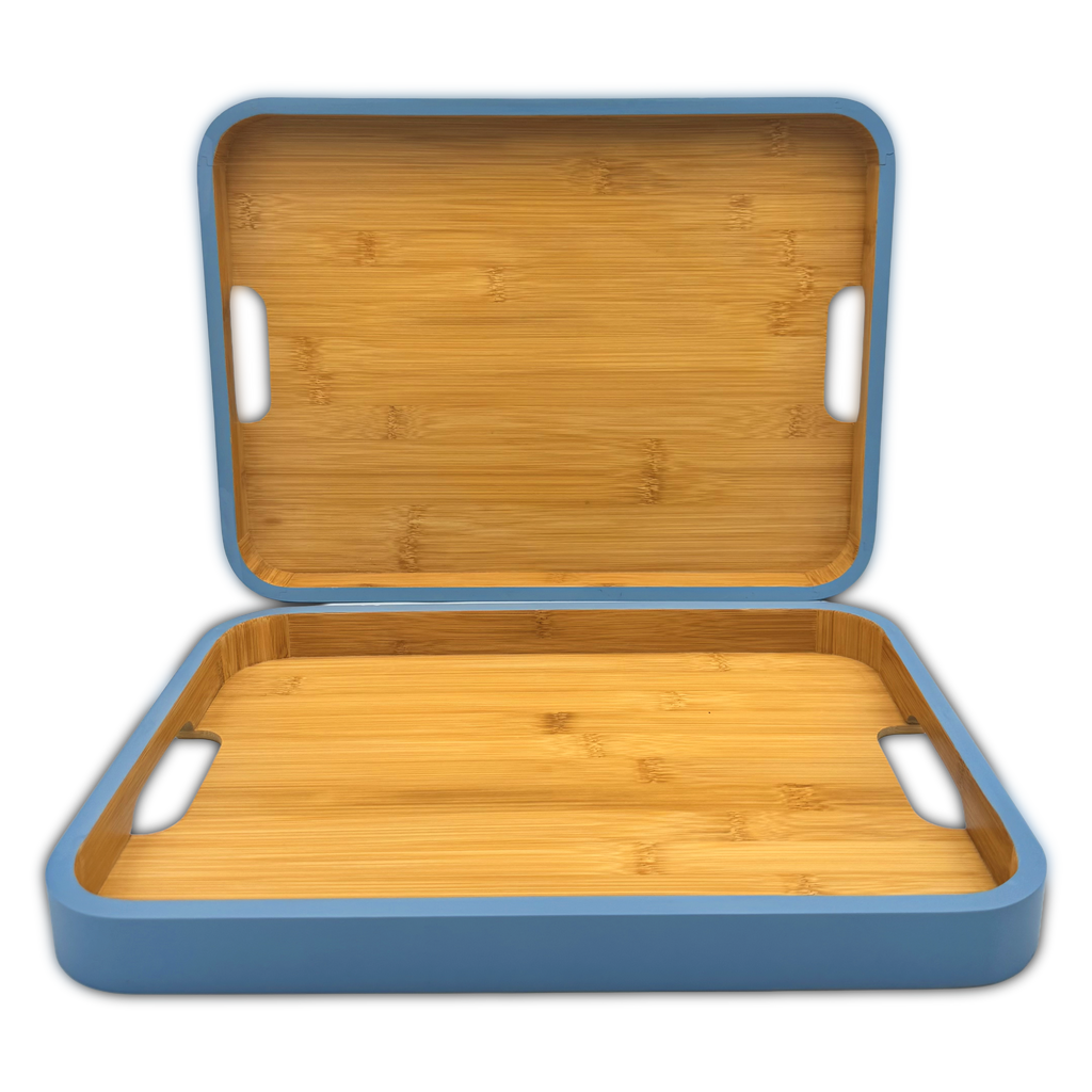GEM+ | 2pcs Bamboo Serving Tray Set – Blue Trim | Nested Rectangular Trays | Eco-Friendly Kitchen