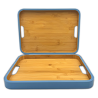 GEM+ | 2pcs Bamboo Serving Tray Set – Blue Trim | Nested Rectangular Trays | Eco-Friendly Kitchen