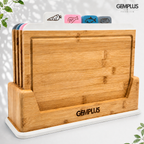 GEM+ | 4 PCS Premium Natural Bamboo Color Coded Chopping Board Set - White